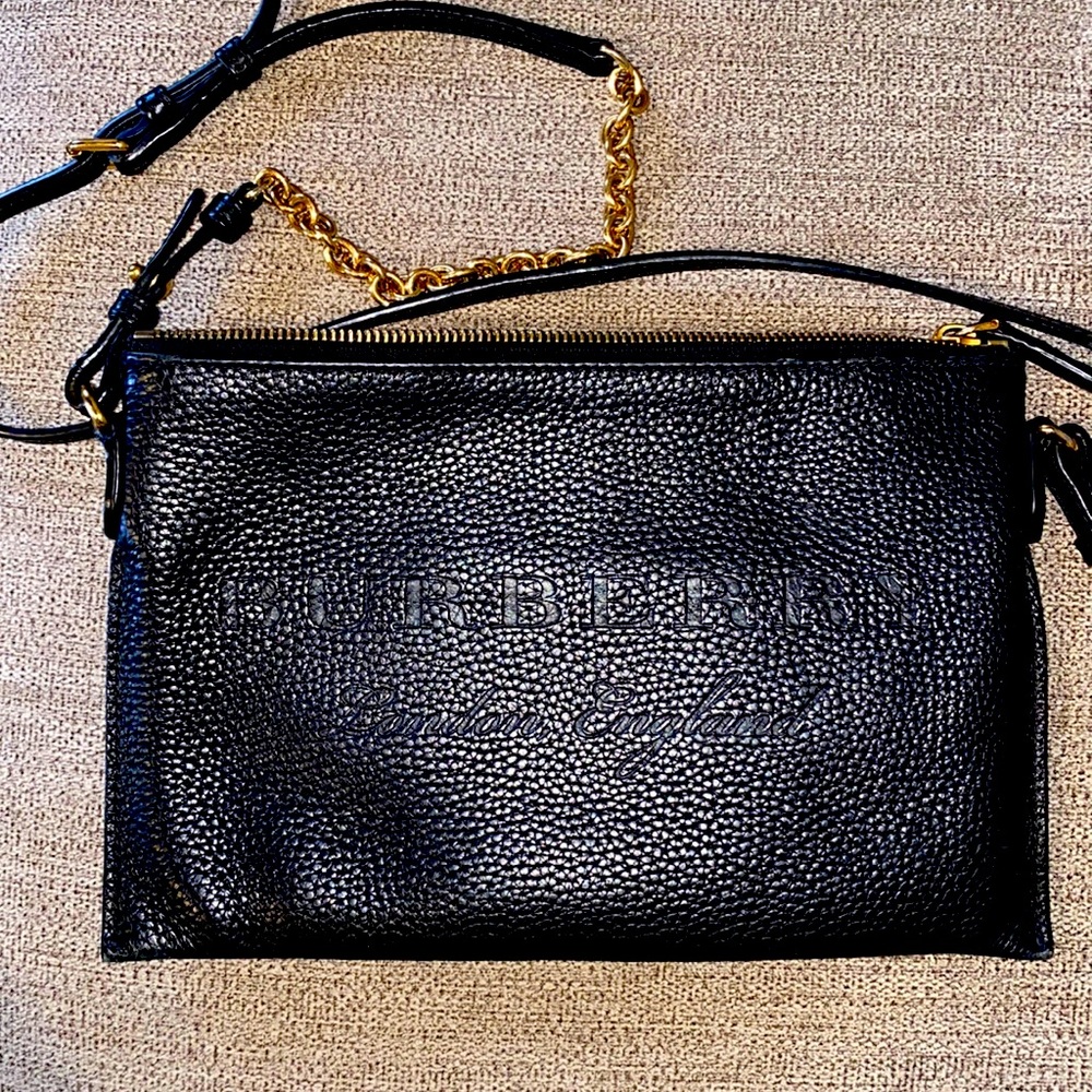 Authentic black Burberry shoulder bag with card carrier inside.